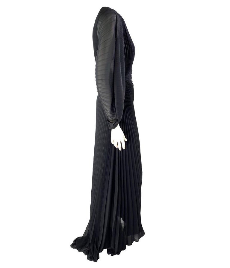 F/W 2000 Gianni Versace by Donatella Black Pleated Gown Greek Key ...