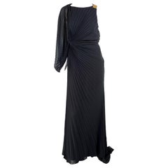 F/W 2000 Gianni Versace by Donatella Black Pleated Gown Greek Key Buckle