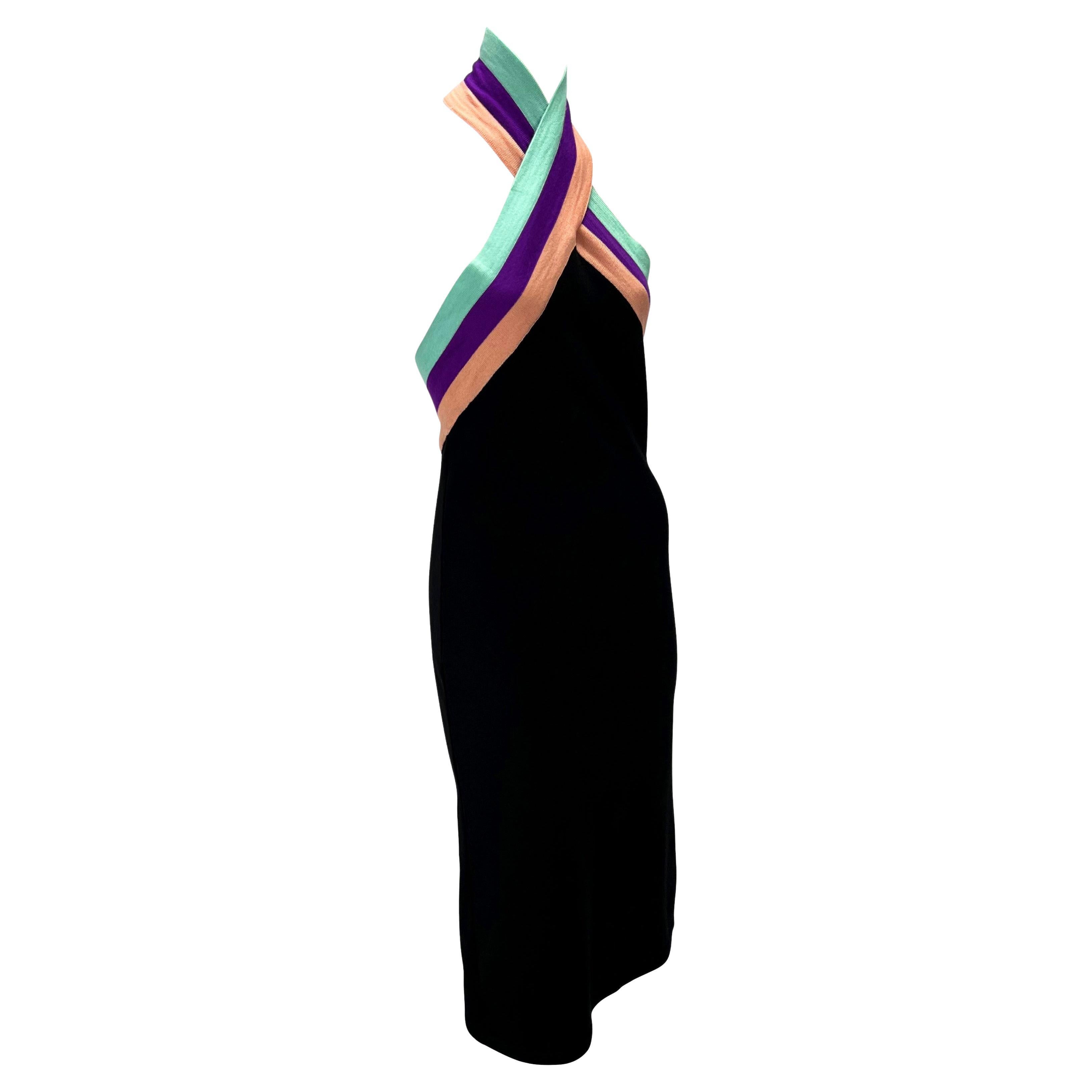 F/W 2000 Gianni Versace by Donatella Black Stretch Knit Crystal Halter Dress For Sale 2