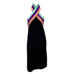 F/W 2000 Gianni Versace by Donatella Black Stretch Knit Crystal Halter Dress