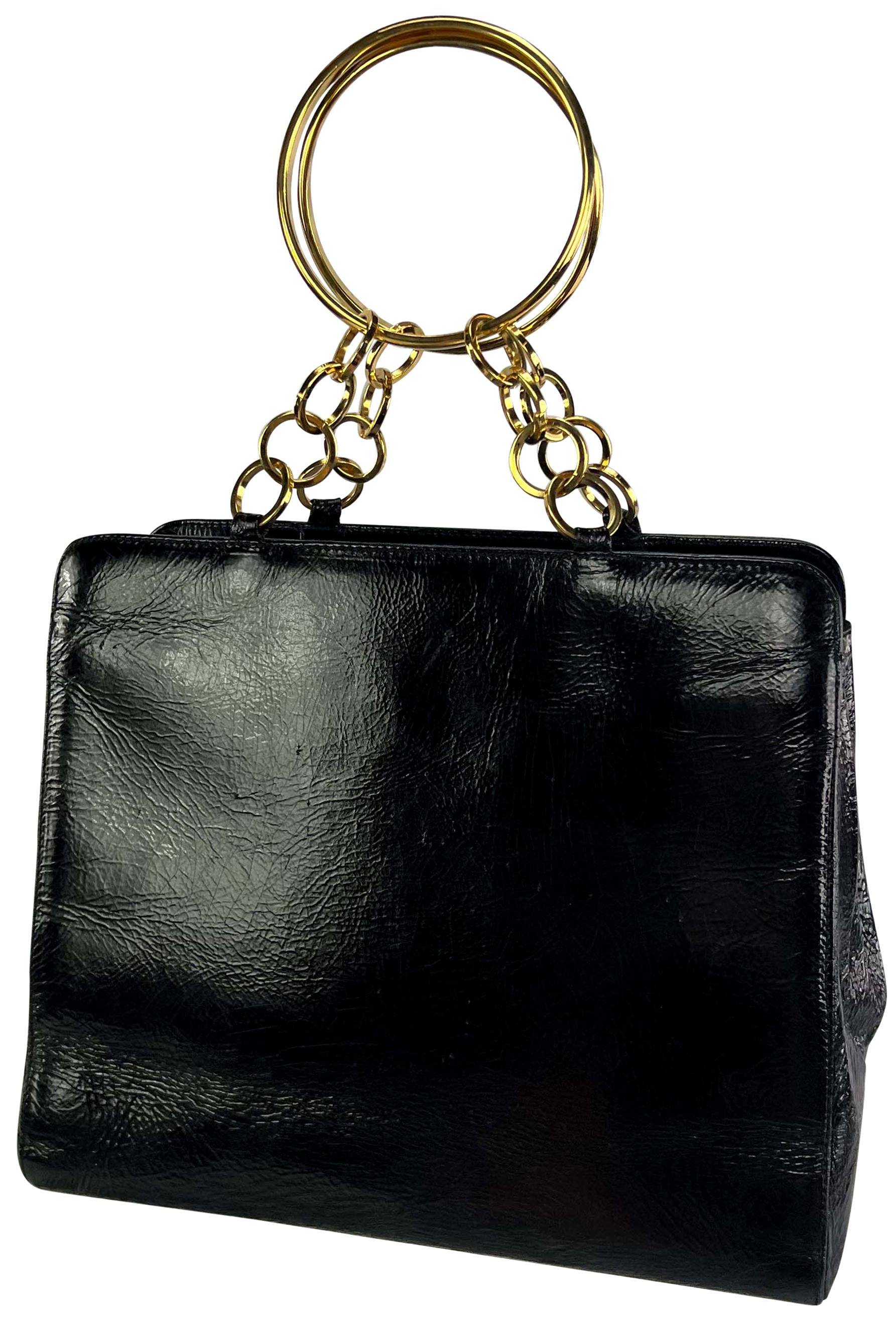 F/W 2000 Gianni Versace by Donatella Gold Ring Chain Black Patent Leather Bag In Excellent Condition For Sale In West Hollywood, CA