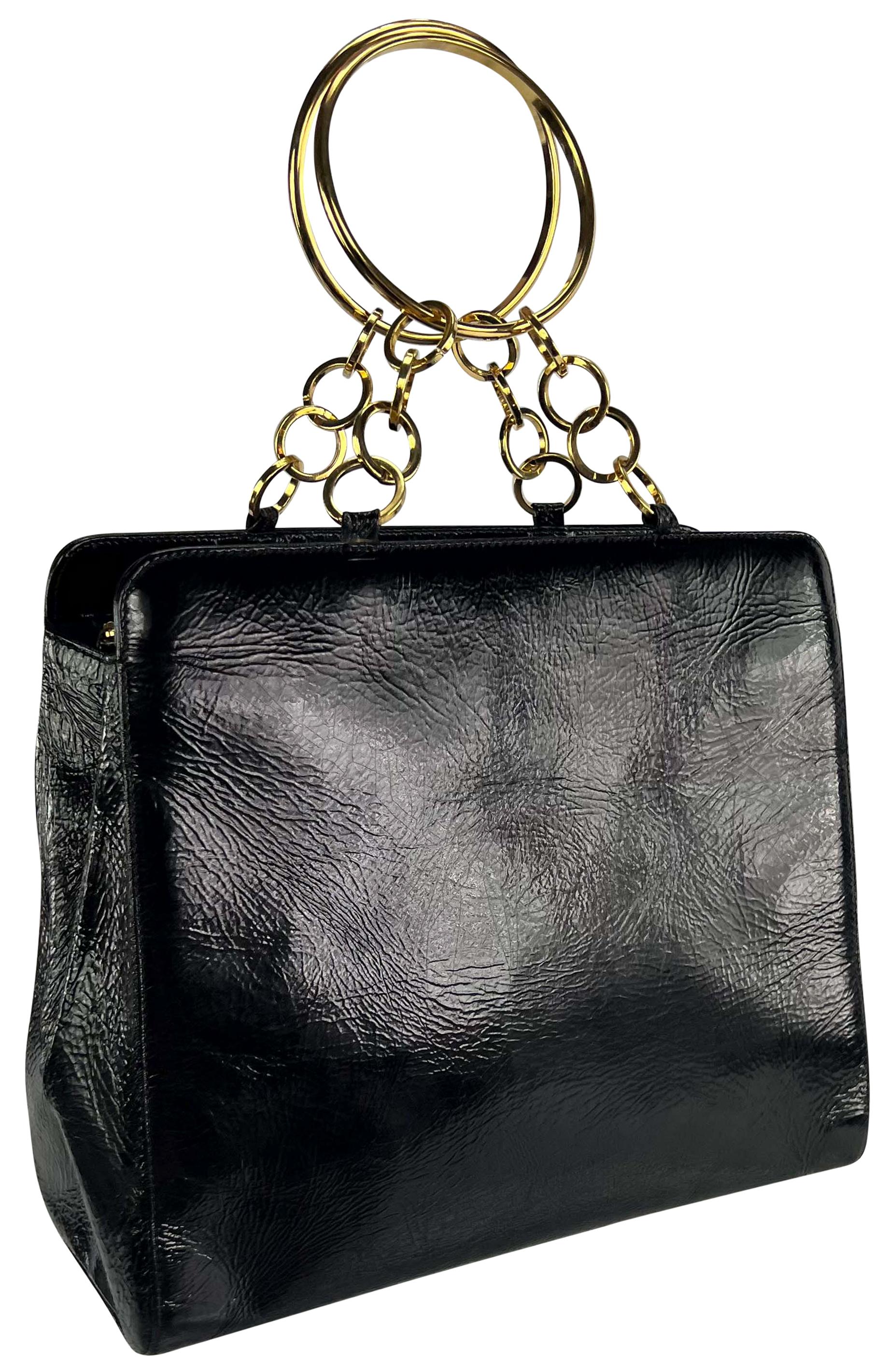 F/W 2000 Gianni Versace by Donatella Gold Ring Chain Black Patent Leather Bag For Sale 2