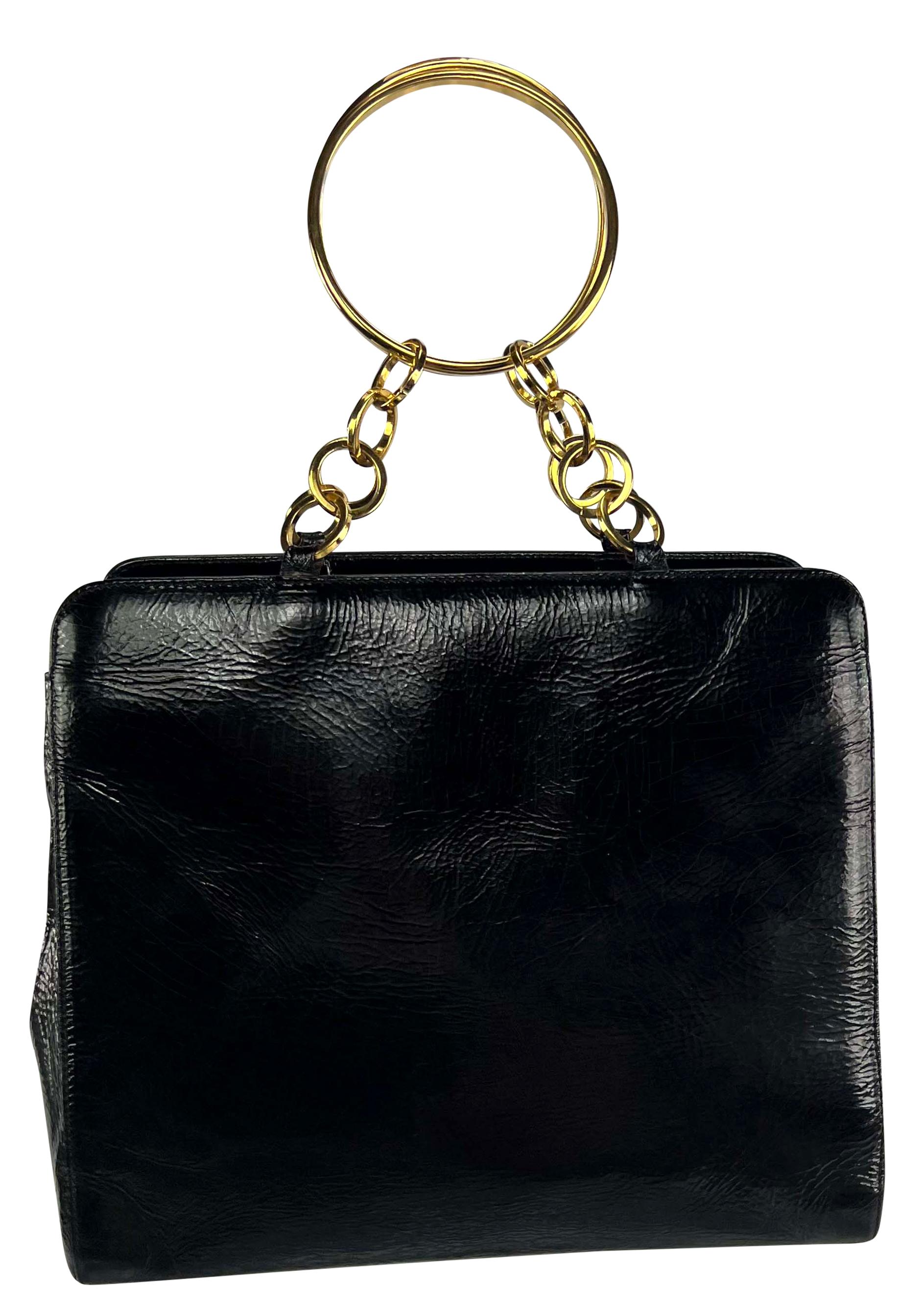 F/W 2000 Gianni Versace by Donatella Gold Ring Chain Black Patent Leather Bag For Sale 3