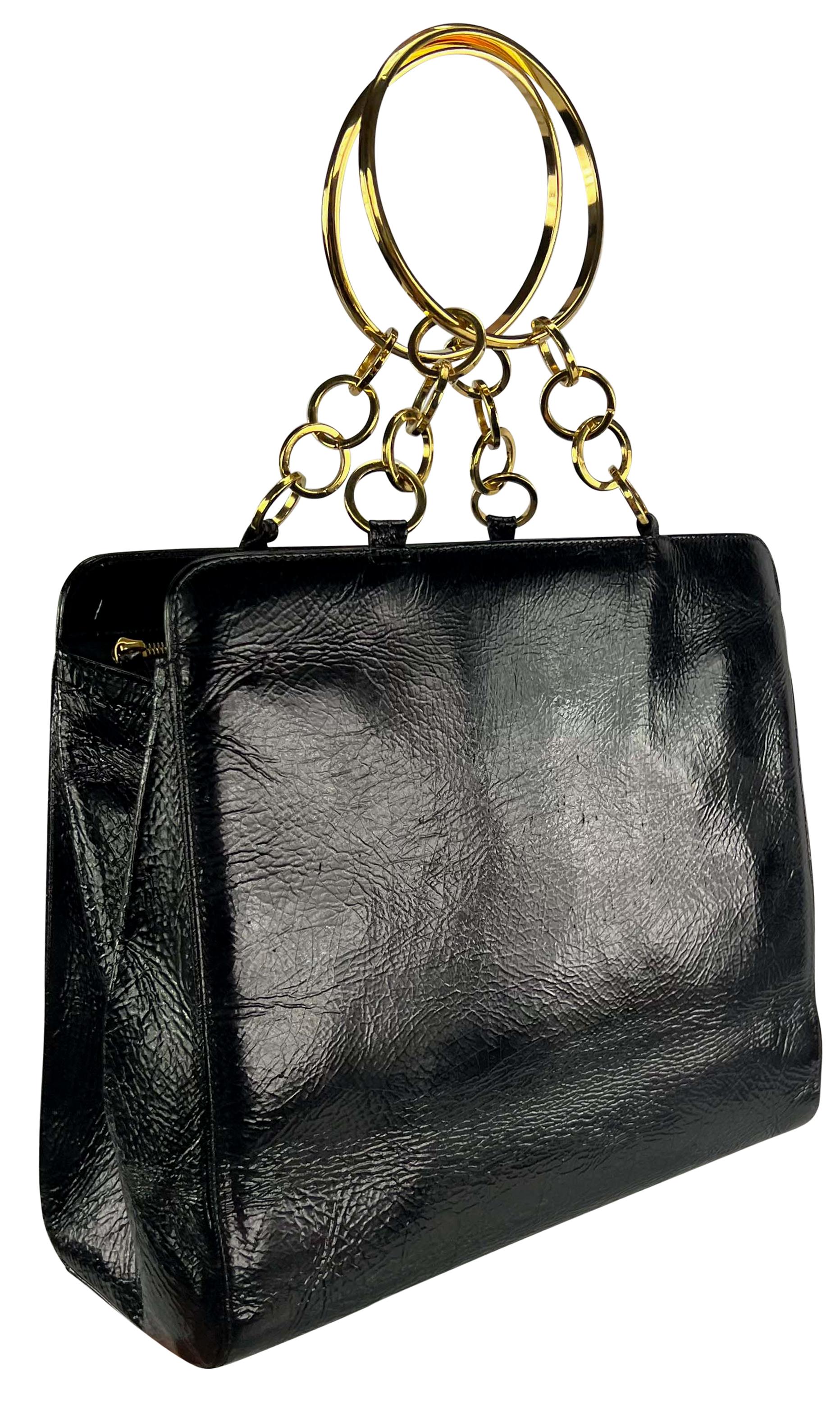 F/W 2000 Gianni Versace by Donatella Gold Ring Chain Black Patent Leather Bag For Sale 5