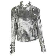 A/I 2000 Donatella Versace for Gianni Versace Uomo Giacca Moto Zip Pitone Argento