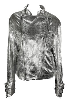 F/W 2000 Gianni Versace by Donatella Mens Runway Silver Python Moto Zip Jacket