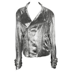 F/W 2000 Gianni Versace by Donatella Mens Runway Silver Python Moto Zip Jacket