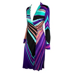 F/W 2000 Gianni Versace by Donatella Multicolor Abstract Plunge Stretch Dress