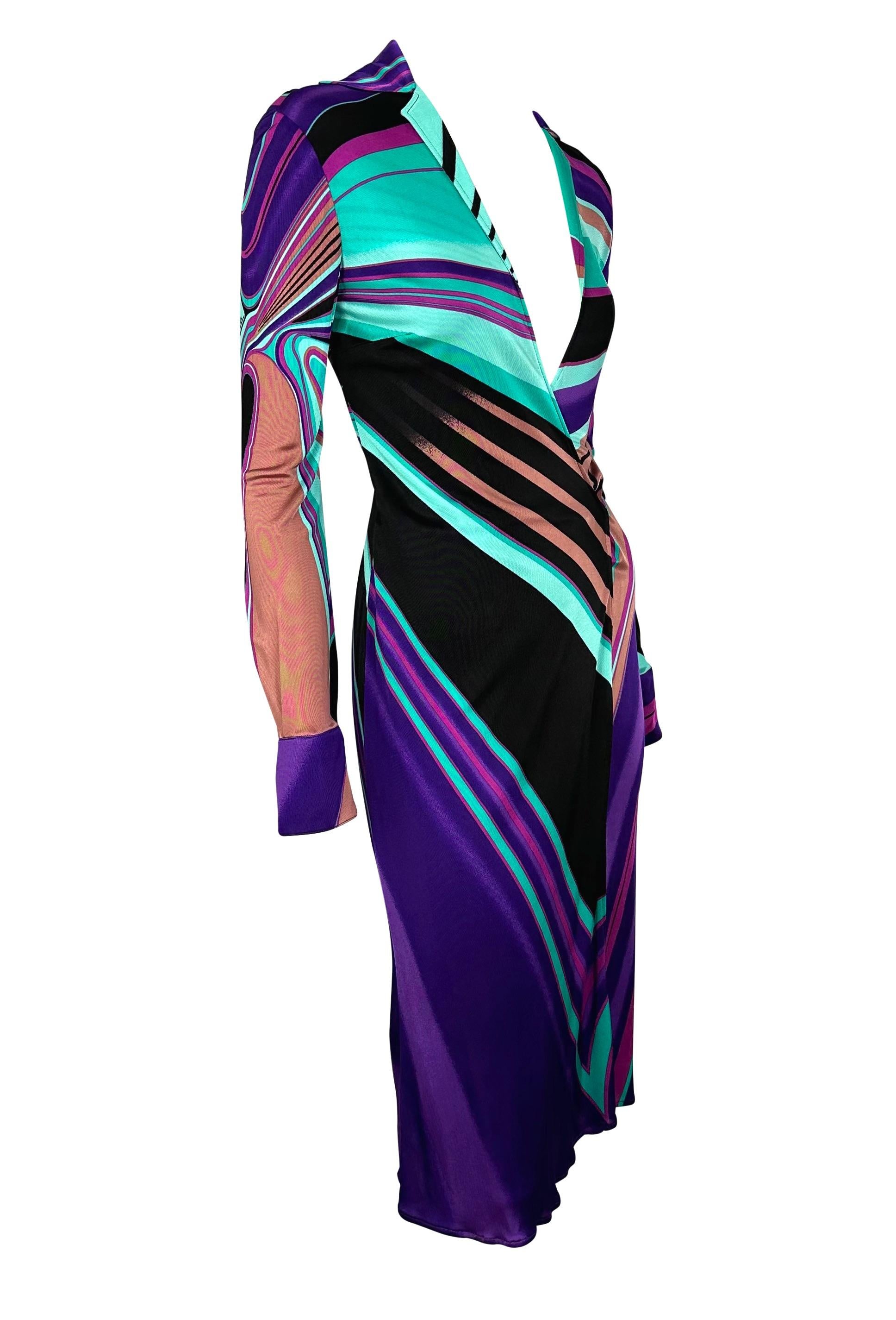 Black F/W 2000 Gianni Versace by Donatella Multicolor Abstract Plunge Stretch Dress  For Sale