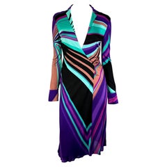 F/W 2000 Gianni Versace by Donatella Multicolor Abstract Plunge Stretch Dress 
