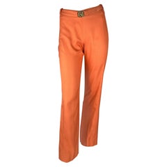 F/W 2000 Gianni Versace by Donatella Orange Silk Greek Key Buckle Belted Pants