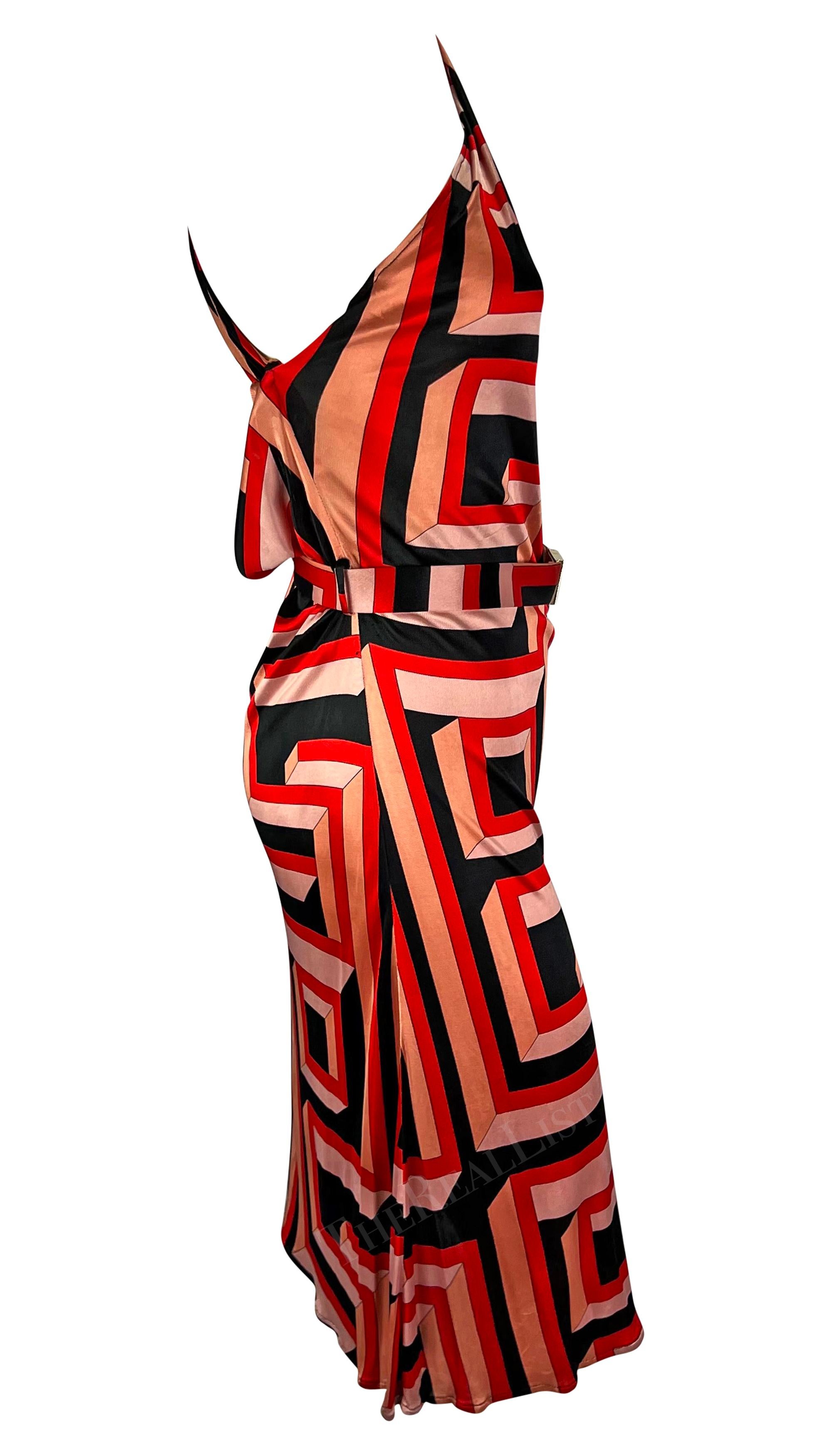 S/S 2001 Gianni Versace by Donatella Pink Greek Key Belted Mini Dress For Sale 1