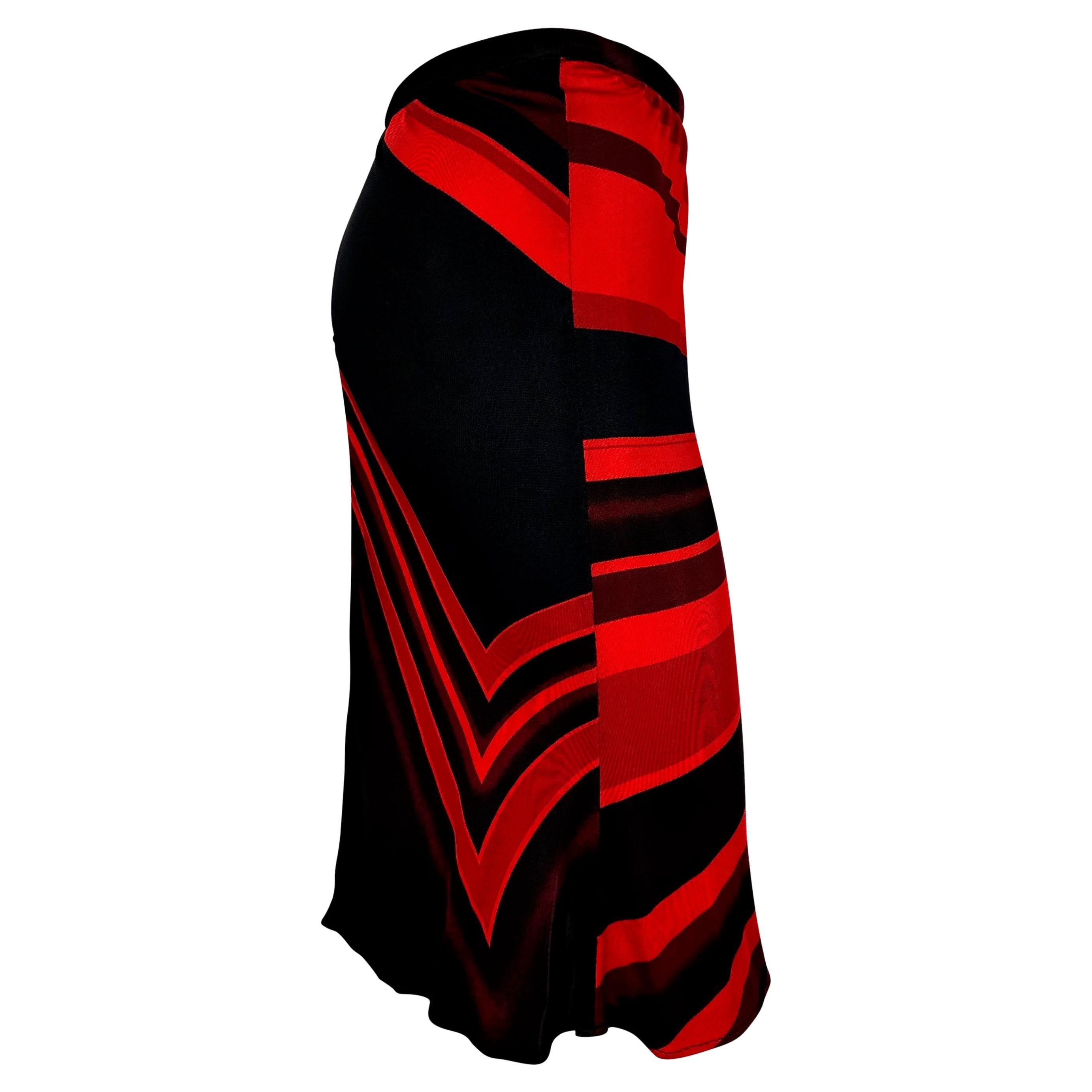 Women's F/W 2000 Gianni Versace by Donatella Red Abstract Flare Viscose Skirt For Sale