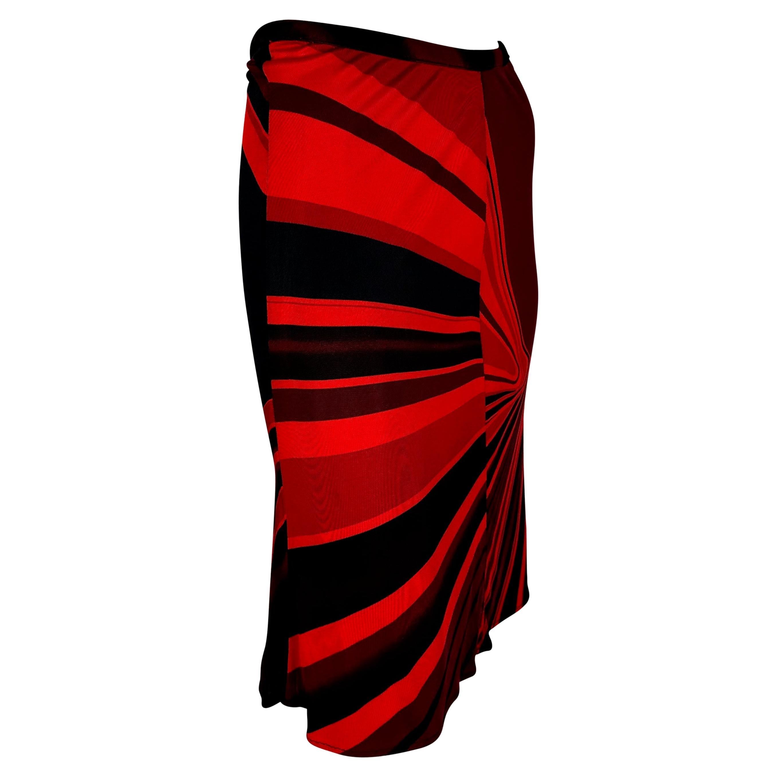 F/W 2000 Gianni Versace by Donatella Red Abstract Flare Viscose Skirt For Sale 1
