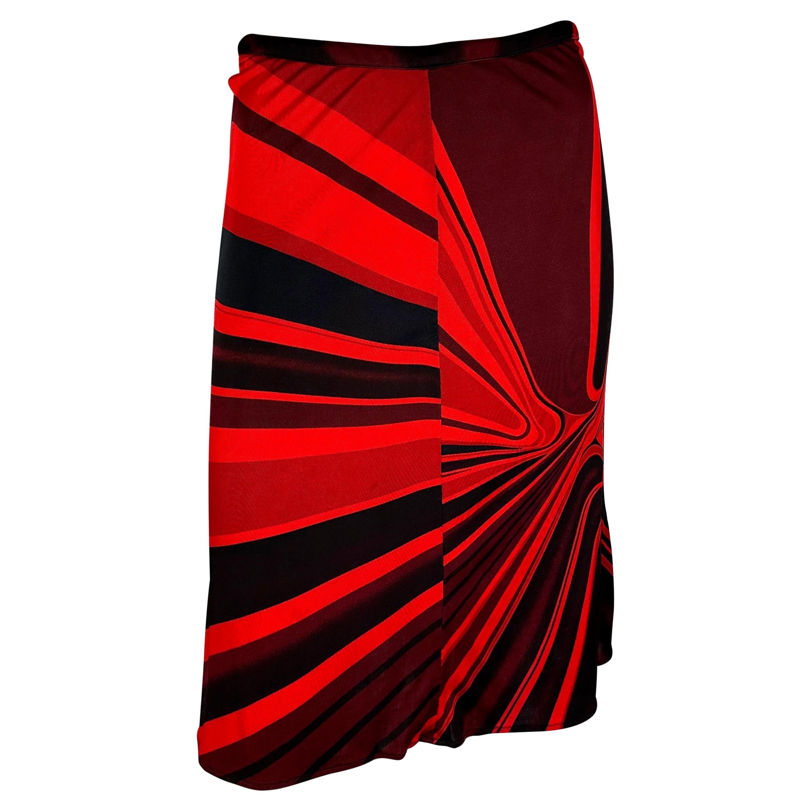 F/W 2000 Gianni Versace by Donatella Red Abstract Flare Viscose Skirt For Sale 2