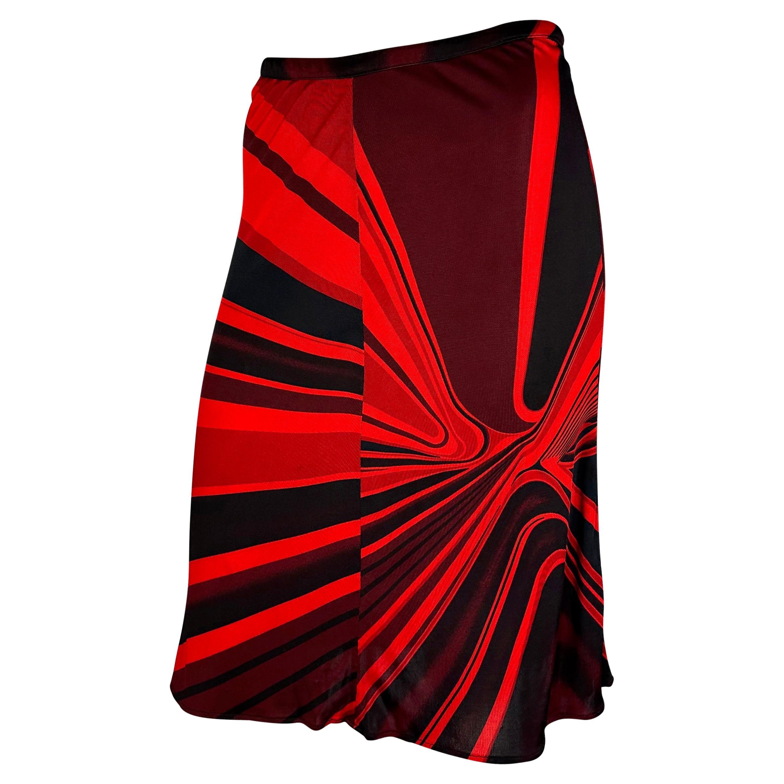 F/W 2000 Gianni Versace by Donatella Red Abstract Flare Viscose Skirt For Sale