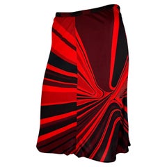 F/W 2000 Gianni Versace by Donatella Red Abstract Flare Viscose Skirt