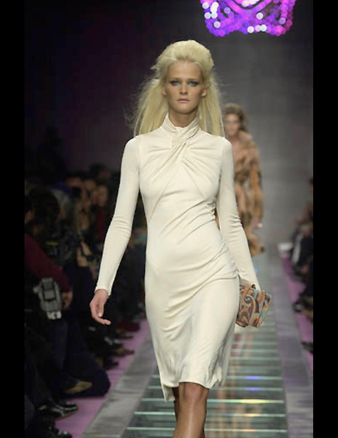 F/W 2000 Gianni Versace by Donatella Runway Crossover Off-White Bodycon Dress  3