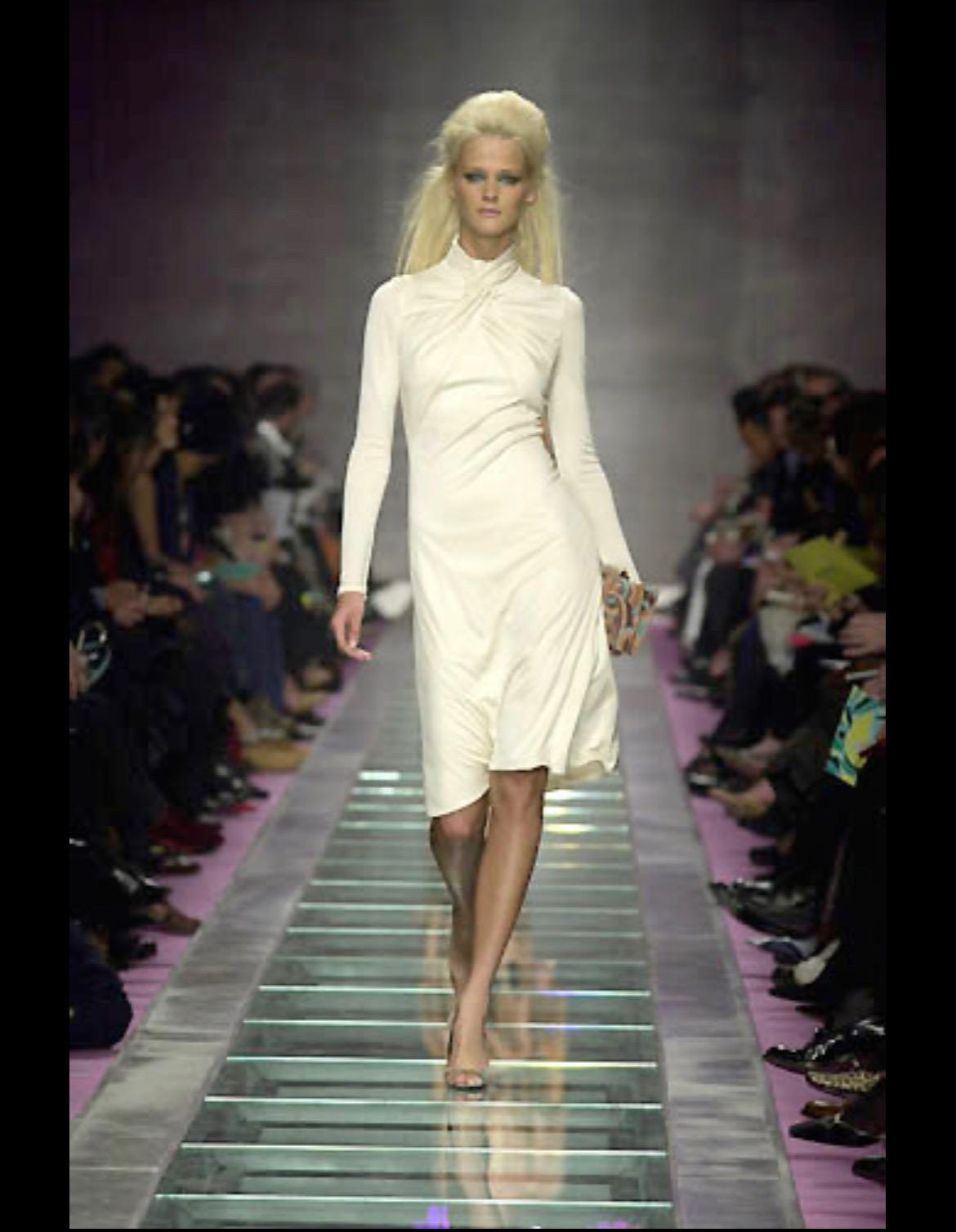 F/W 2000 Gianni Versace by Donatella Runway Crossover Off-White Bodycon Dress  5