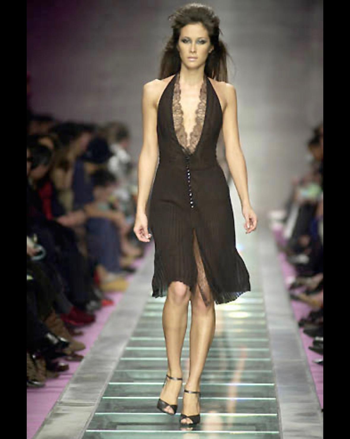 F/W 2000 Gianni Versace by Donatella Runway Sheer Black Lace Halter Dress 5