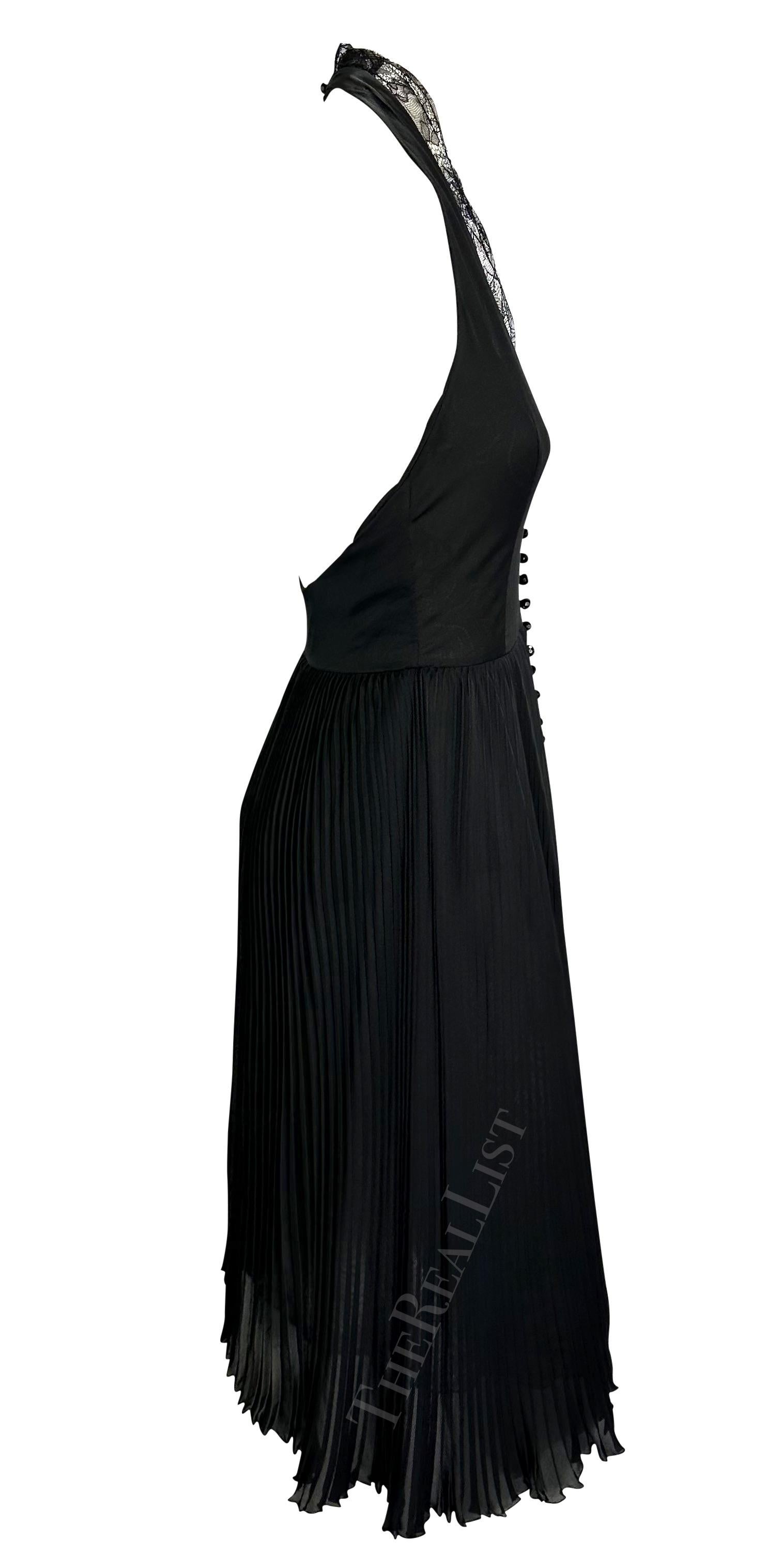 F/W 2000 Gianni Versace by Donatella Runway Sheer Black Lace Halter Dress 6