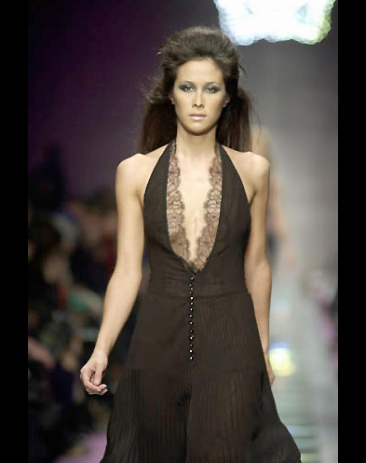F/W 2000 Gianni Versace by Donatella Runway Sheer Black Lace Halter Dress 4