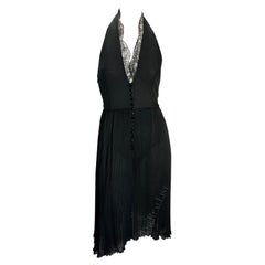 F/W 2000 Gianni Versace by Donatella Runway Sheer Black Lace Halter Dress