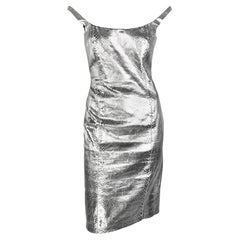 F/W 2000 Gianni Versace by Donatella Runway Silver Metallic Python Skin Dress