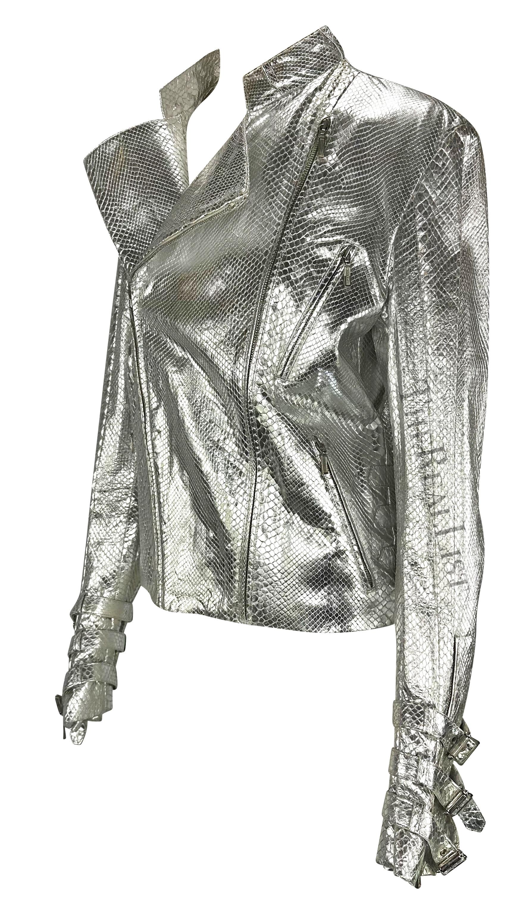 F/W 2000 Gianni Versace by Donatella Runway Silver Python Men's Moto Jacket  For Sale 7