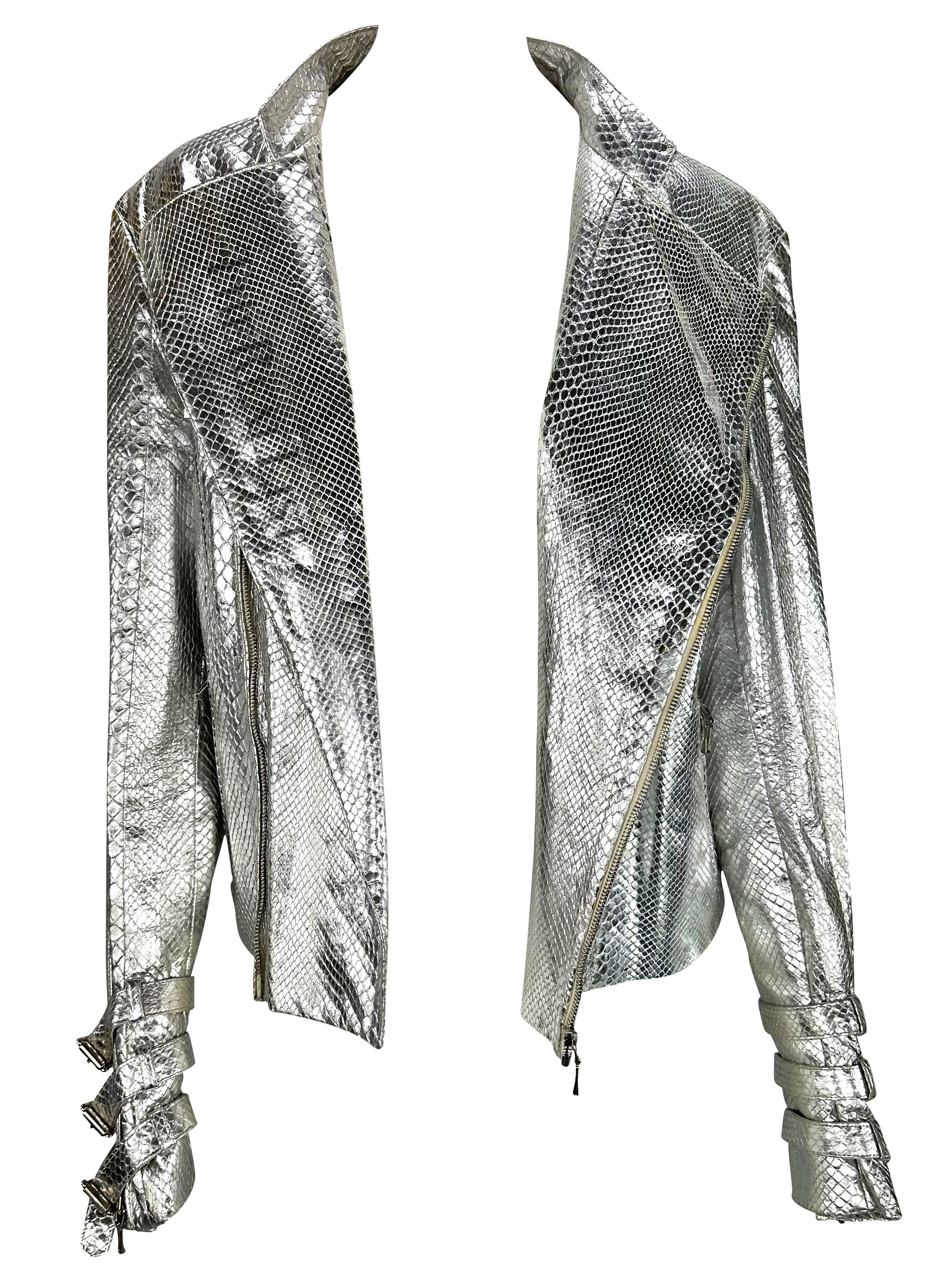 F/W 2000 Gianni Versace by Donatella Runway Silver Python Men's Moto Jacket  For Sale 8