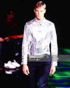 F/W 2000 Gianni Versace by Donatella Mens Runway Silver Python Moto Zip Jacket