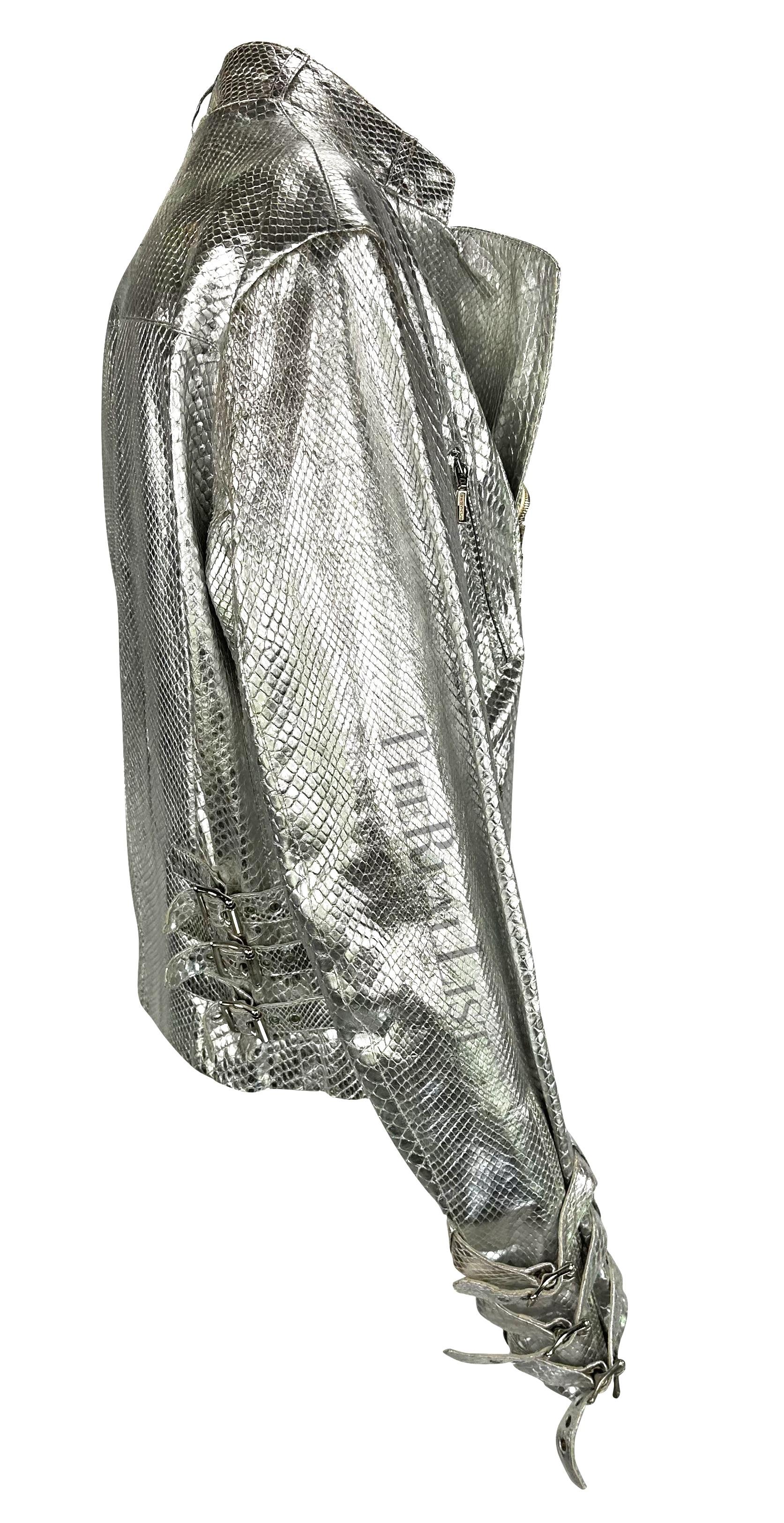 F/W 2000 Gianni Versace by Donatella Runway Silver Python Men's Moto Jacket  For Sale 3