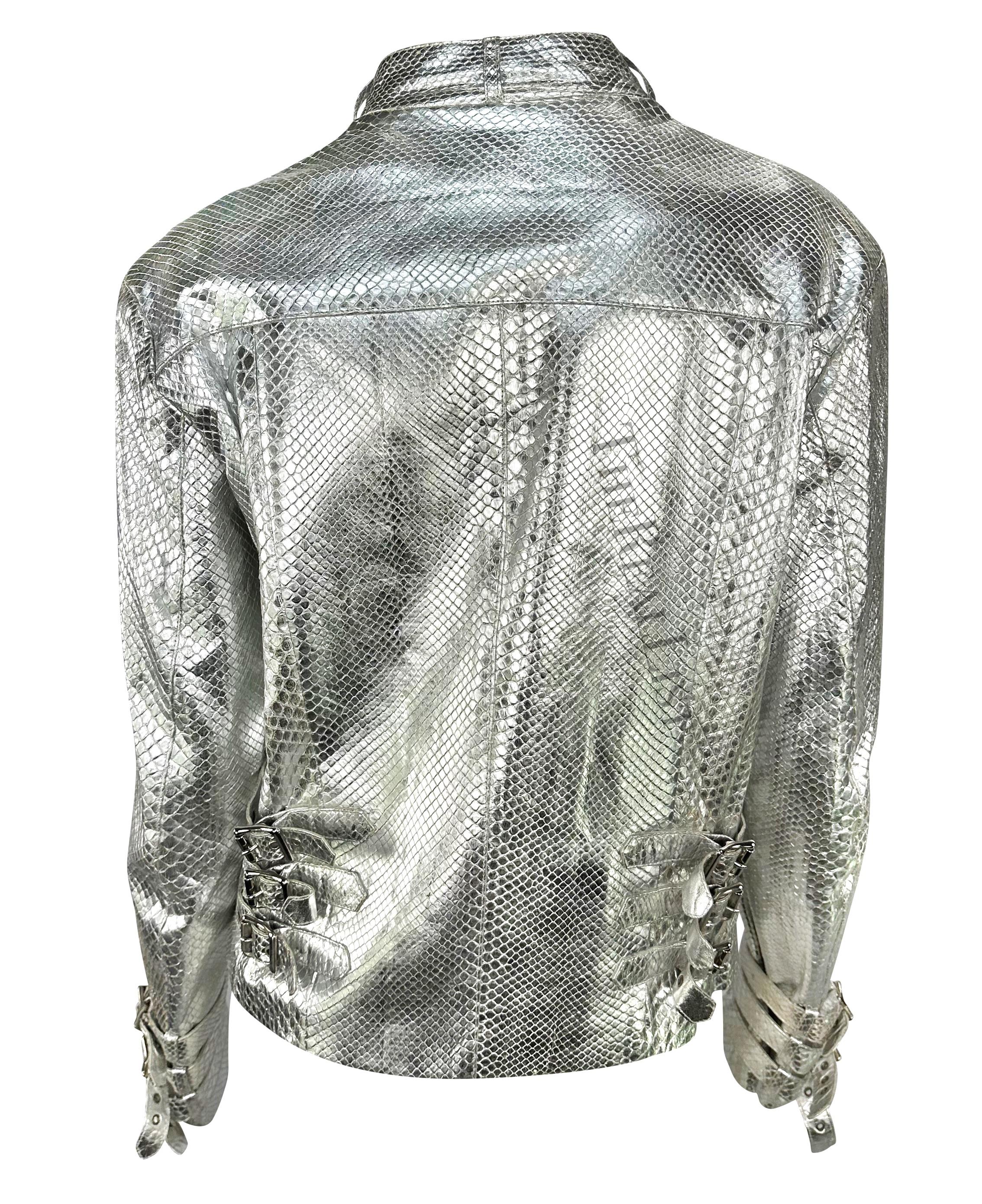 F/W 2000 Gianni Versace by Donatella Runway Silver Python Men's Moto Jacket  For Sale 5