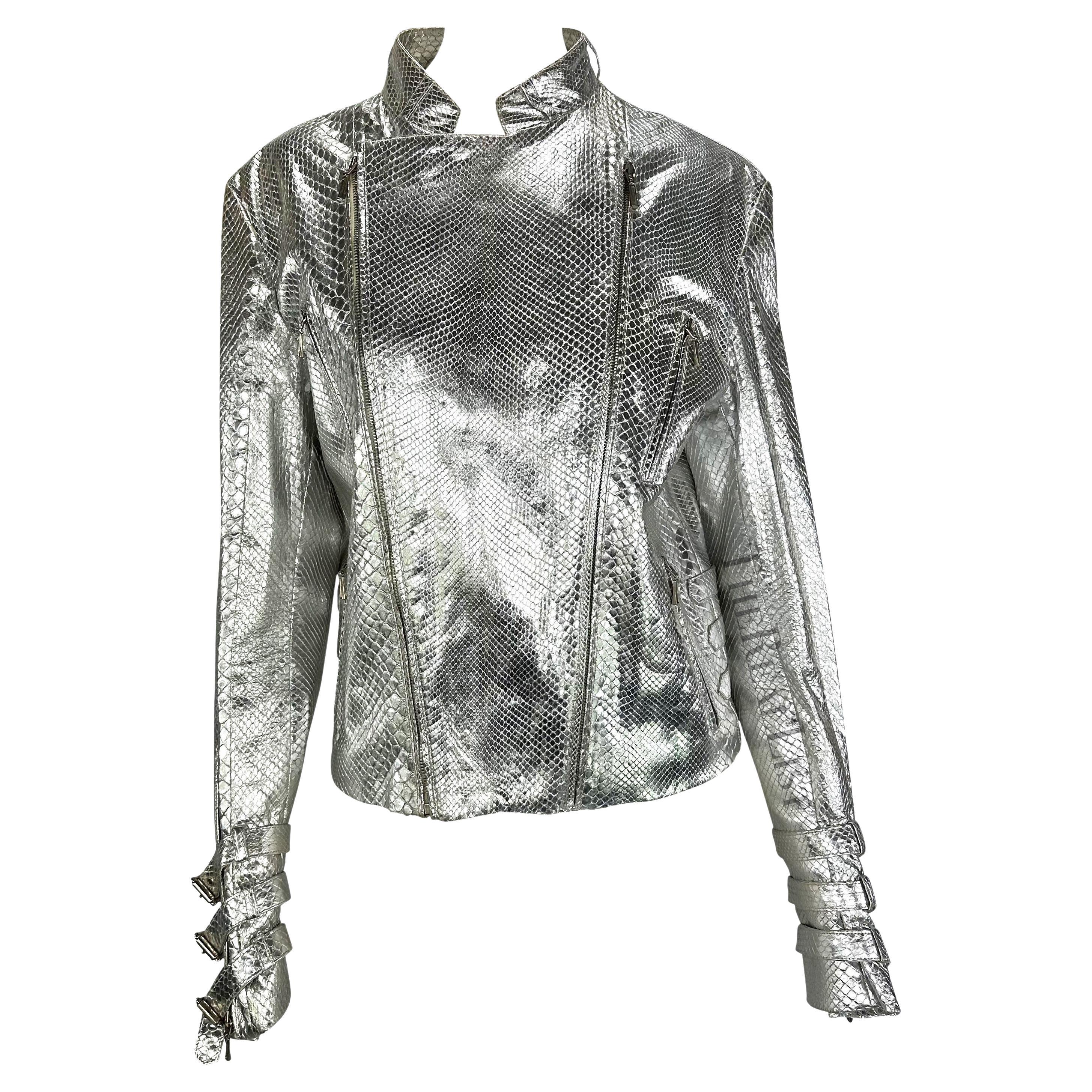 F/W 2000 Gianni Versace by Donatella Runway Silver Python Men's Moto Jacket  For Sale