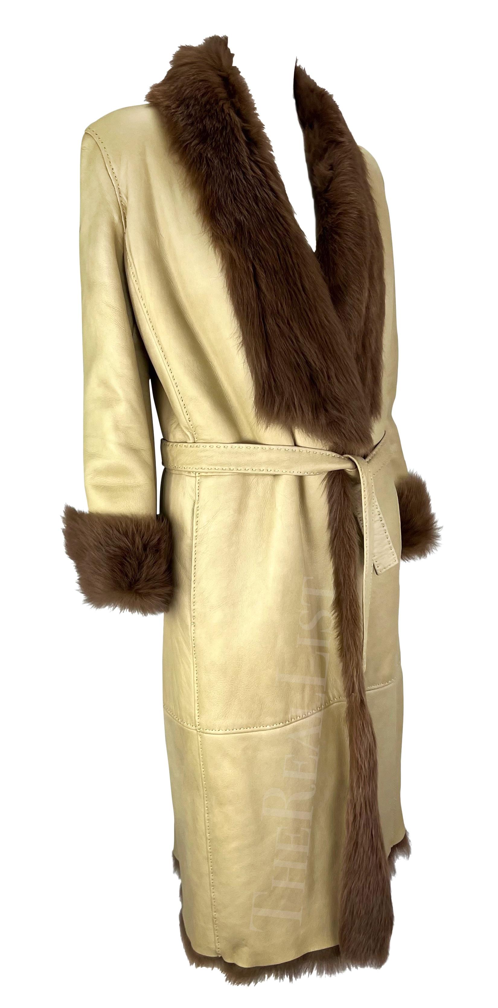 F/W 2000 Gianni Versace by Donatella Runway Tan Leather Shearling Fur Coat For Sale 6