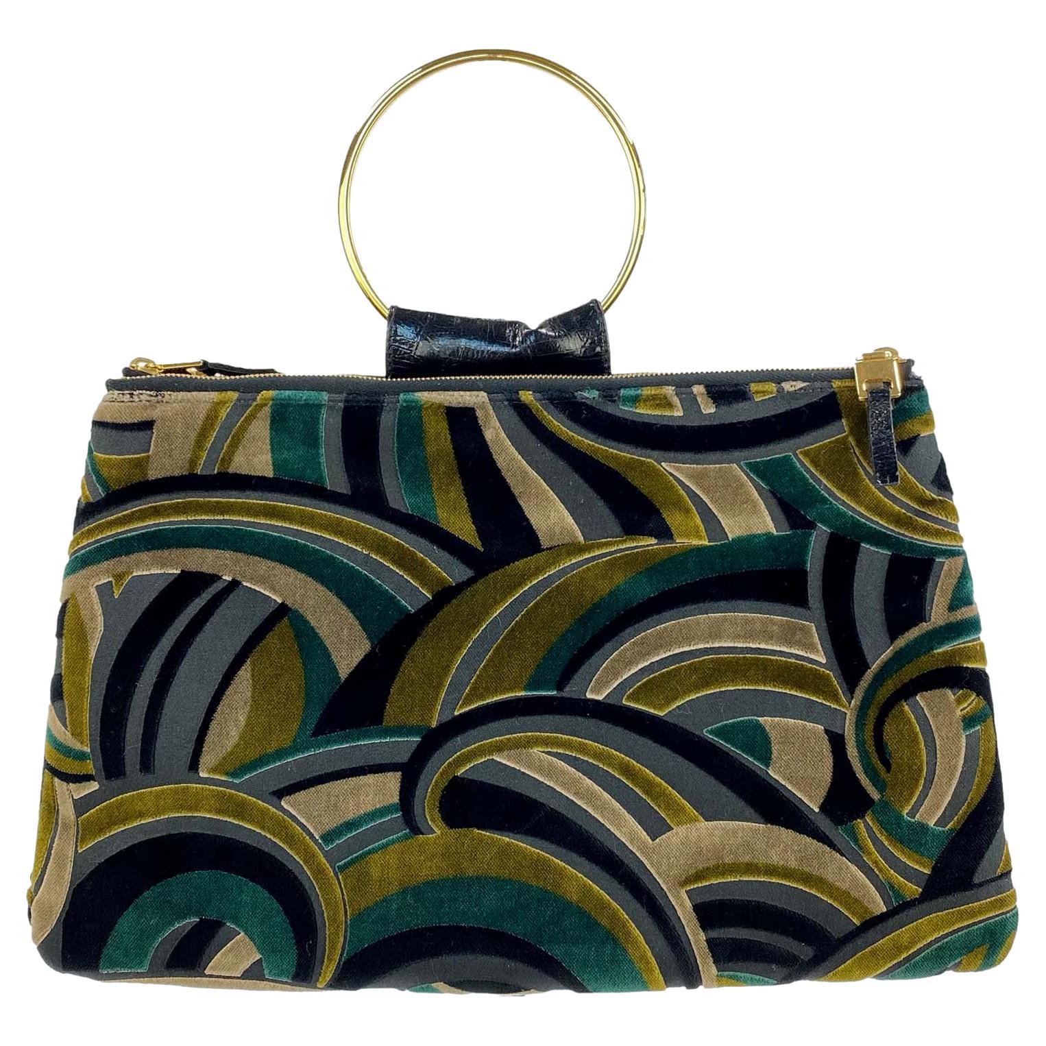 F/W 2000 Gianni Versace by Donatella Versace Psychedelic Green Velvet Ring Bag