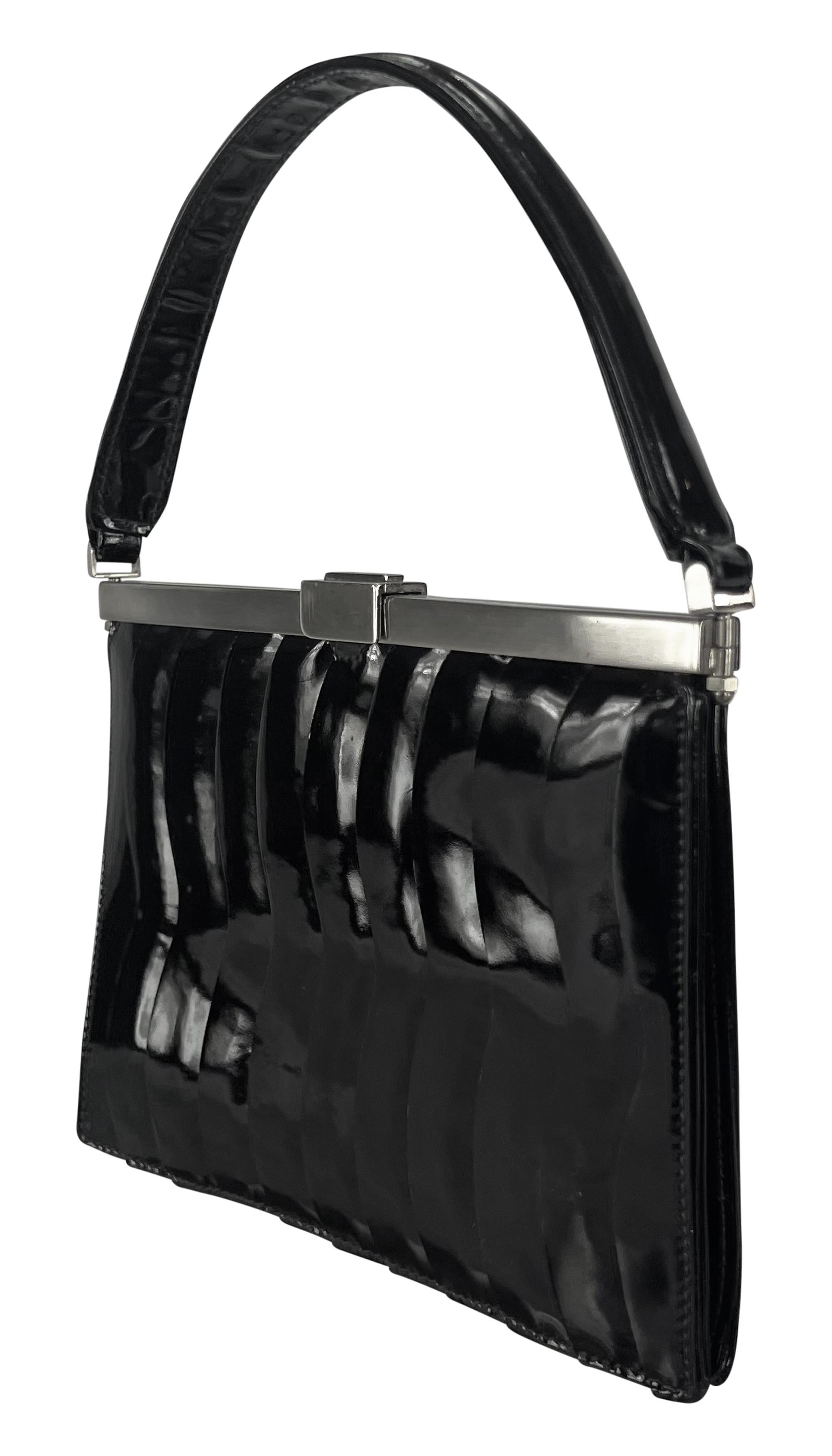 Women's F/W 2000 Giorgio Armani Ad Black Patent Leather Scallop Panel Frame Mini Bag For Sale