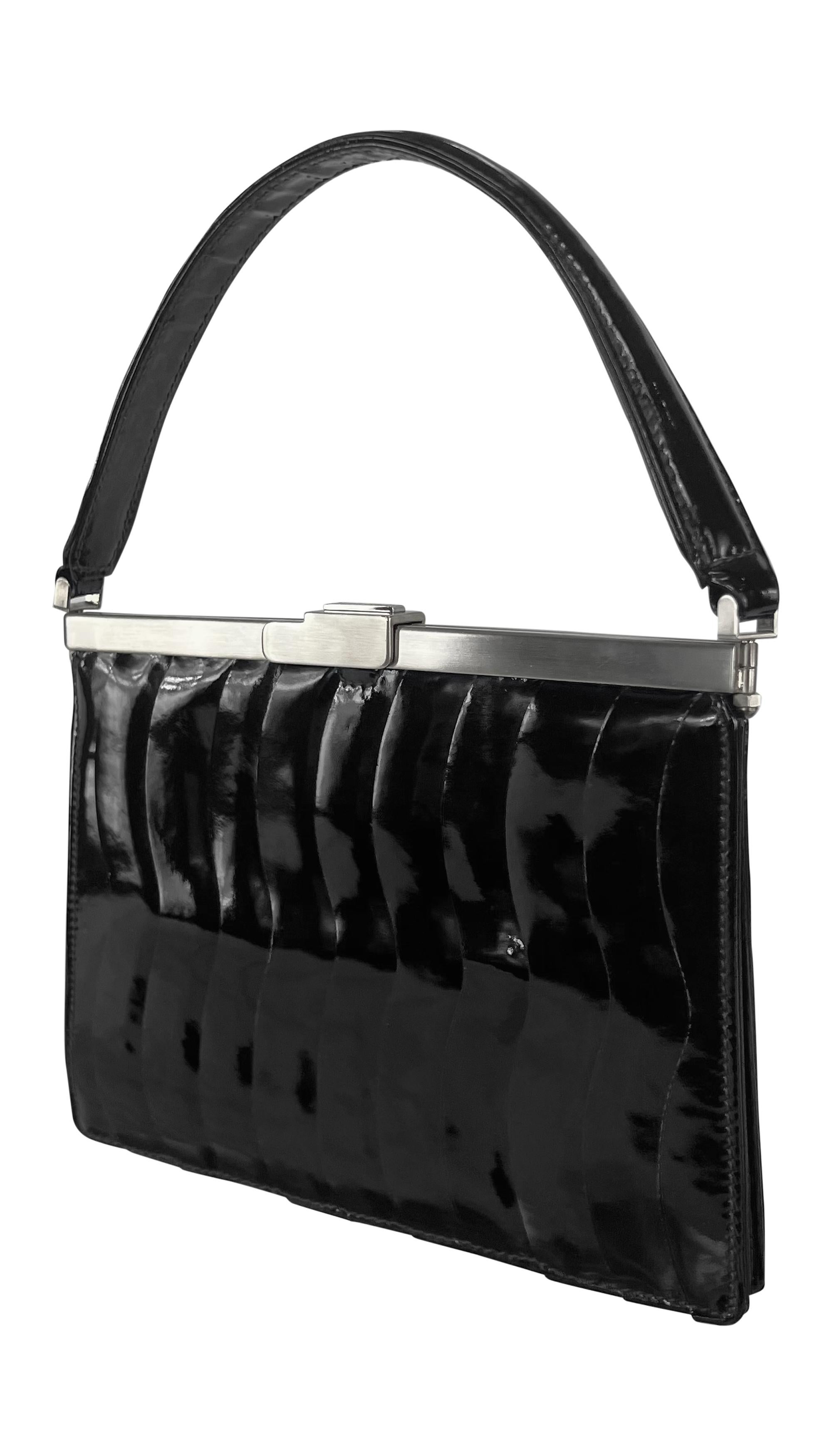 F/W 2000 Giorgio Armani Ad Black Patent Leather Scallop Panel Frame Mini Bag For Sale 3
