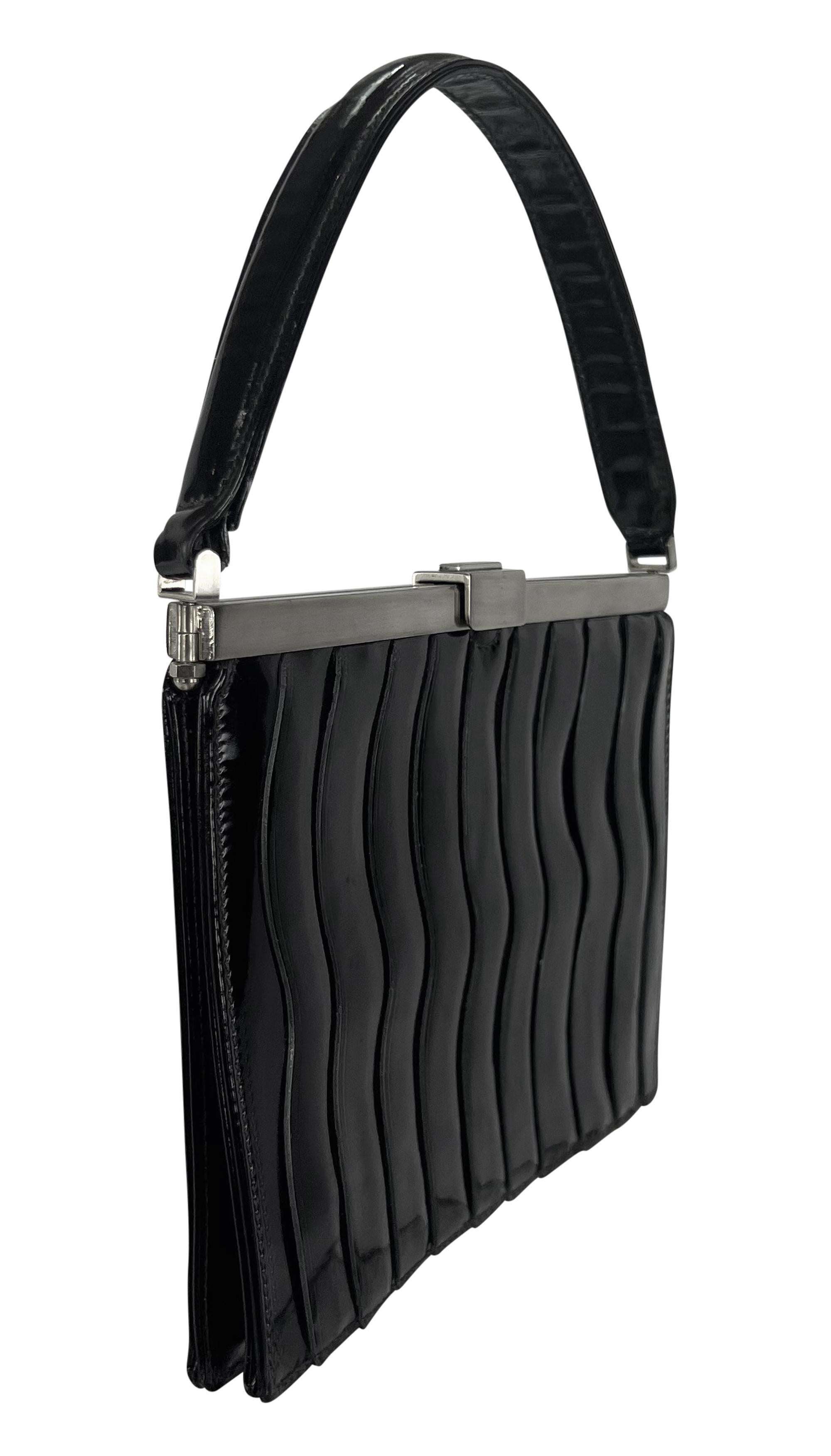 F/W 2000 Giorgio Armani Ad Black Patent Leather Scallop Panel Frame Mini Bag For Sale 5