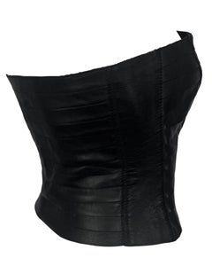 F/W 2000 Giorgio Armani Black Leather Strip Strapless Bustier Crop Top
