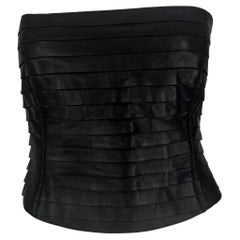 F/W 2000 Giorgio Armani Black Leather Strip Strapless Bustier Crop Top