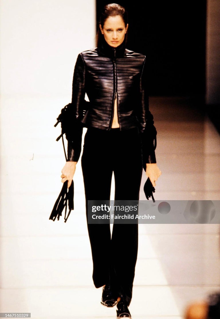 F/W 2000 Giorgio Armani Runway Ad Black Leather Layered Strip 