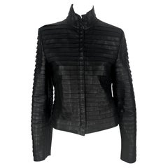 F/W 2000 Giorgio Armani Runway Ad Black Leather Layered Strip Panel Moto Jacket