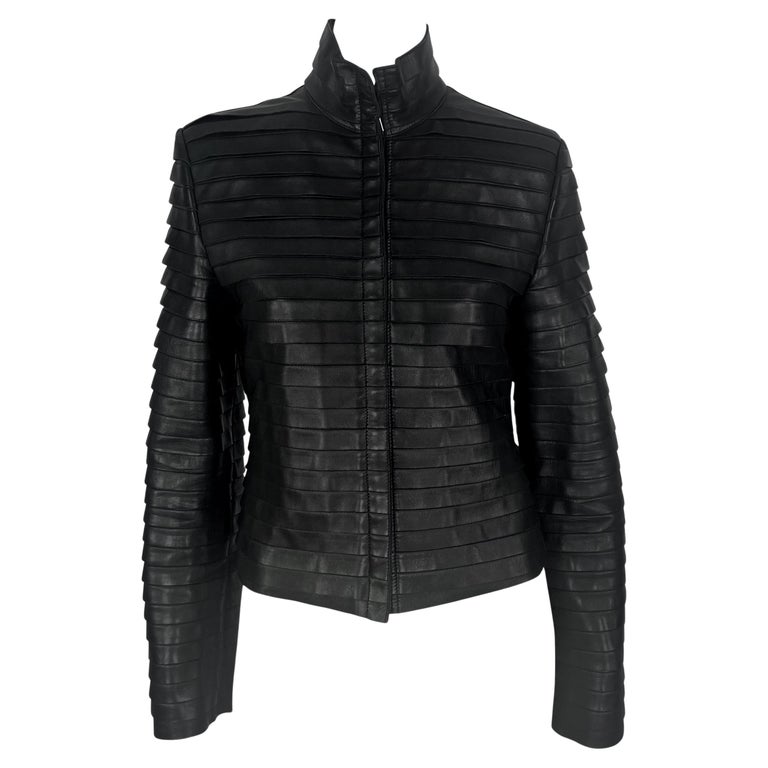 F/W 2000 Giorgio Armani Runway Ad Black Leather Layered Strip 