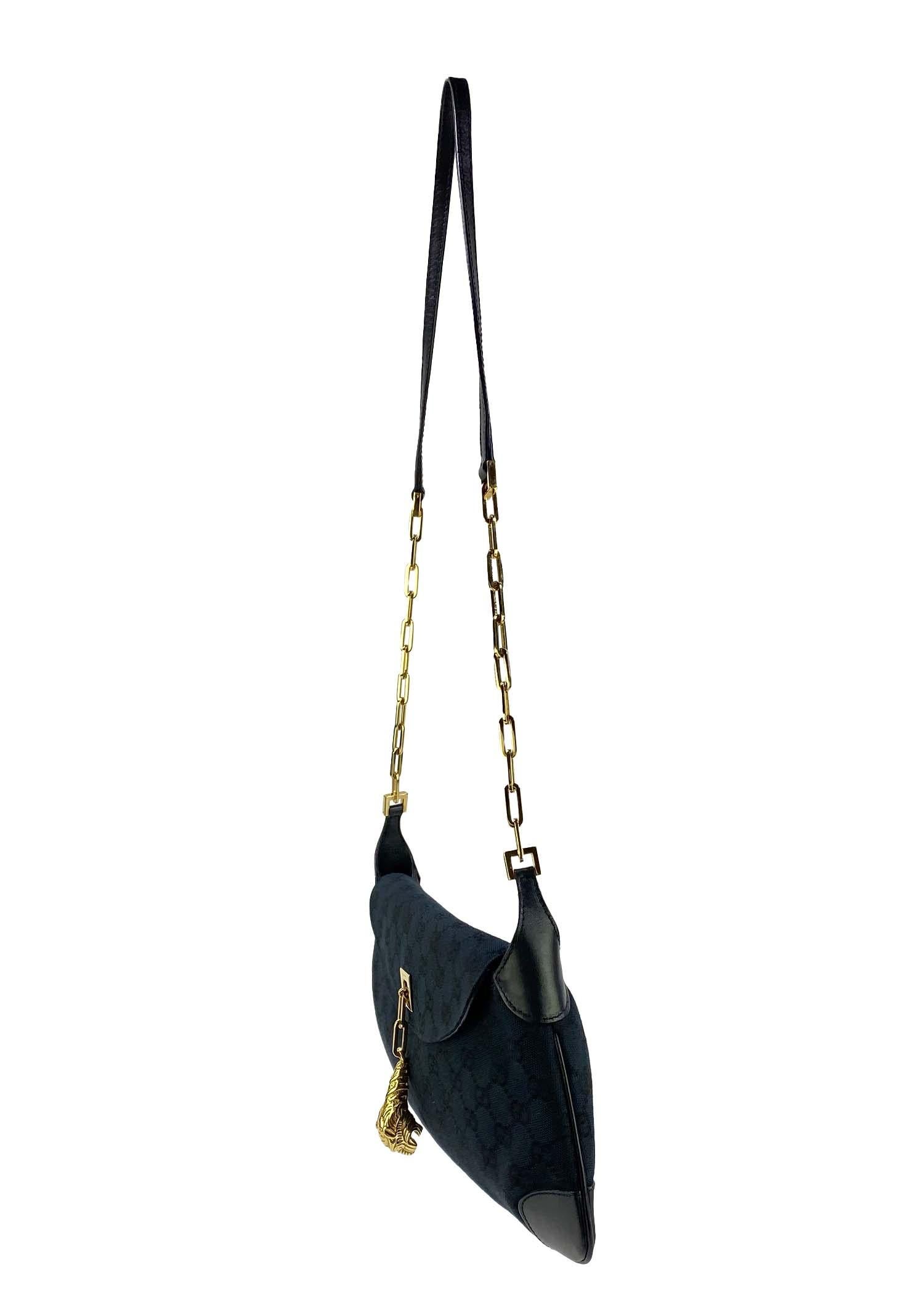 Noir F/W 2000 Gucci by Tom Ford Black 'GG' Crossbody Dionysus Tiger Bag en vente