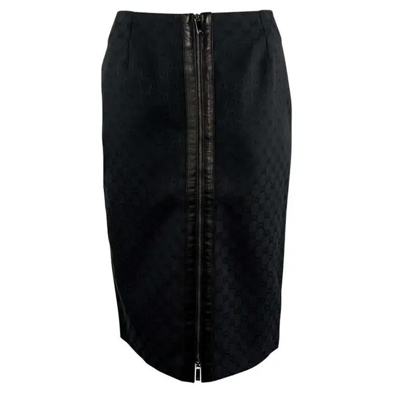 F/W 2000 Gucci by Tom Ford Black GG Monogram Zipper Pencil Skirt