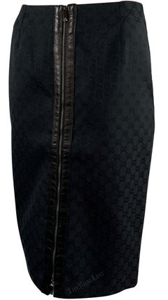 F/W 2000 Gucci by Tom Ford Black GG Monogram Zipper Pencil Skirt