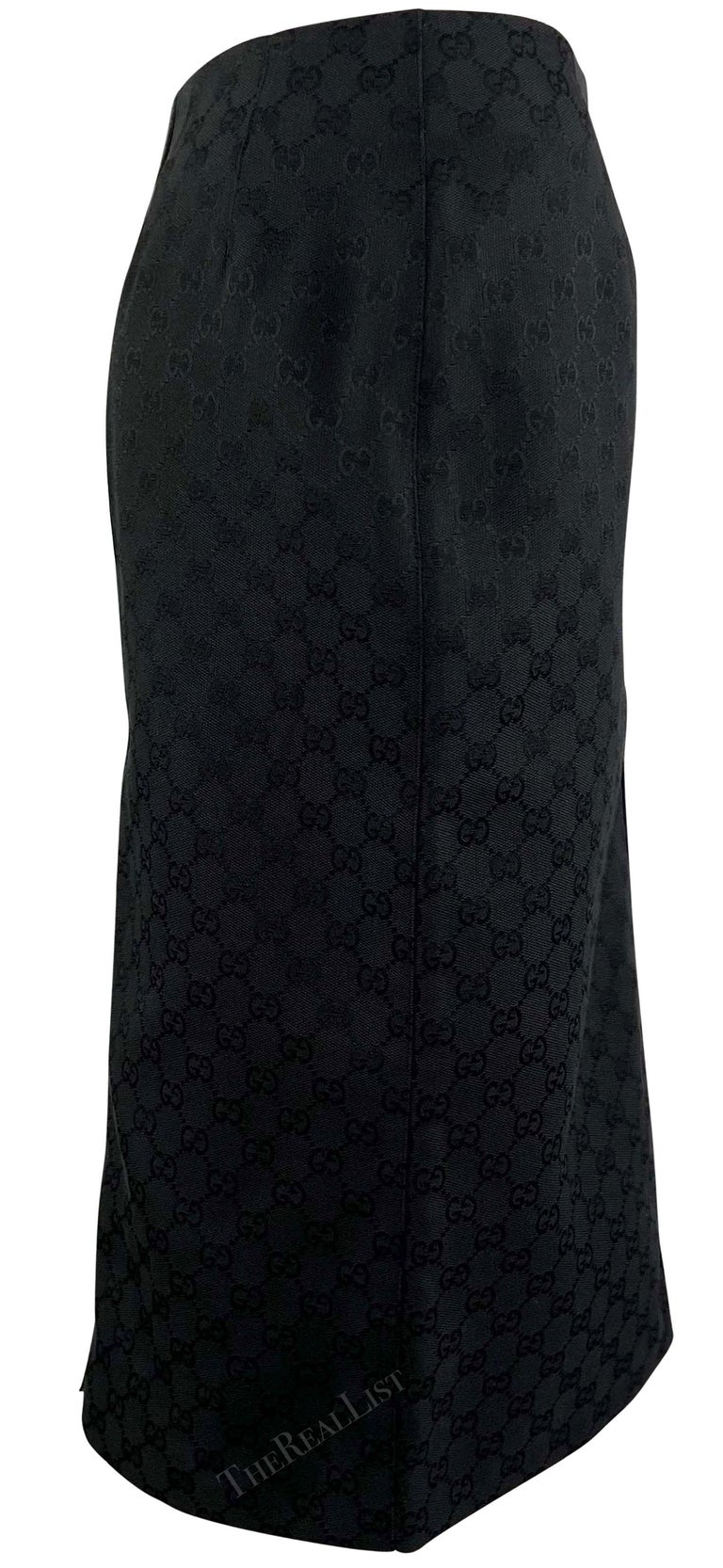 F/W 2000 Gucci by Tom Ford Black GG Monogram Zipper Pencil Skirt 