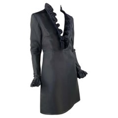 F/W 2000 Gucci by Tom Ford Black Silk Ruffle Plunging Dress