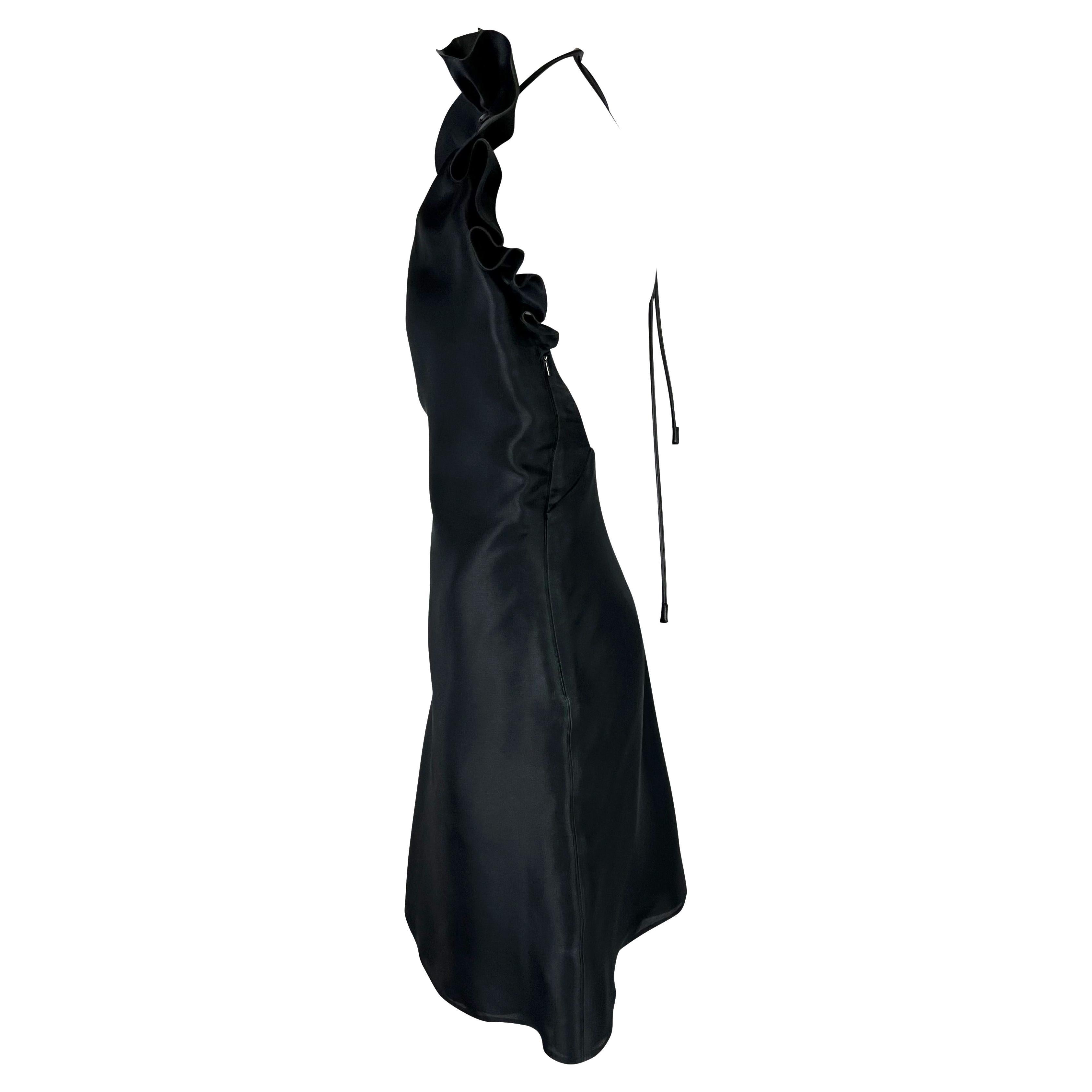 F/W 2000 Gucci by Tom Ford Black Silk Taffeta Backless Ruffle Dress In Good Condition For Sale In West Hollywood, CA